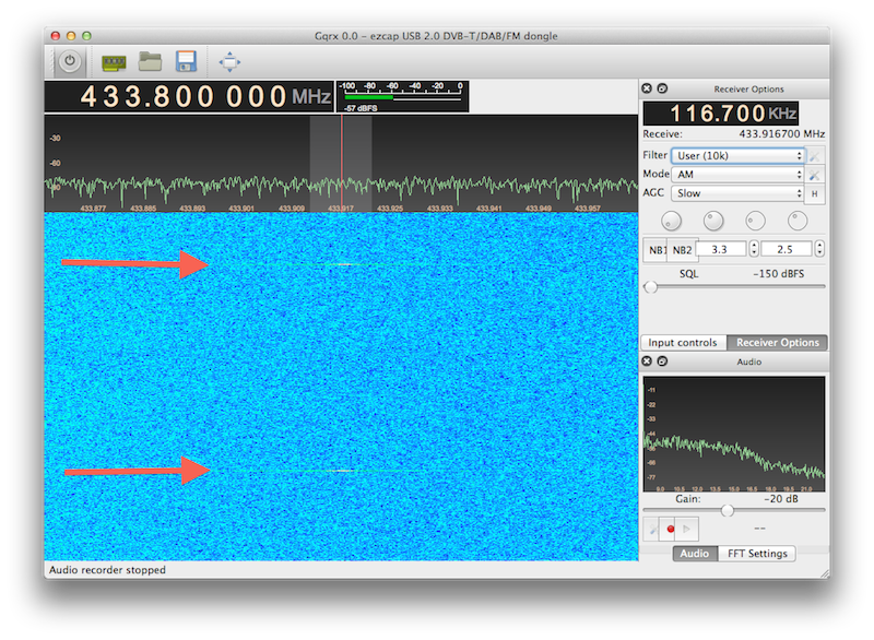 Screenshot from GQRX showing signals